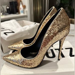 Schutz Gold Glitter Heels - 8